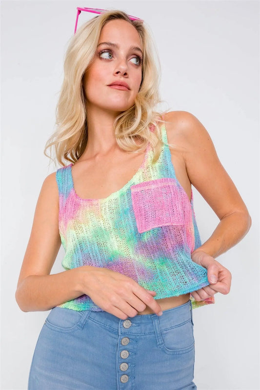 Rainbow Sleeveless Tie Dye Knit Tank Top /1-2-1 - Tasha Apparel Wholesale