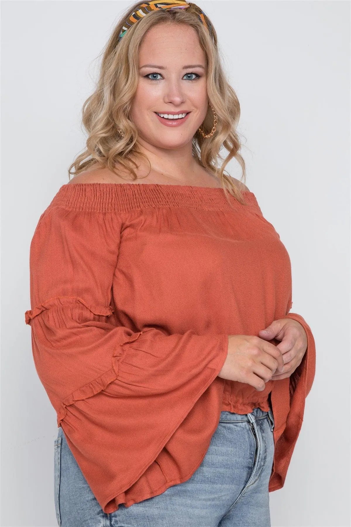 Plus Size Mango Off-The-Shoulders Bell Sleeve Top /1-3-3 - Tasha Apparel Wholesale