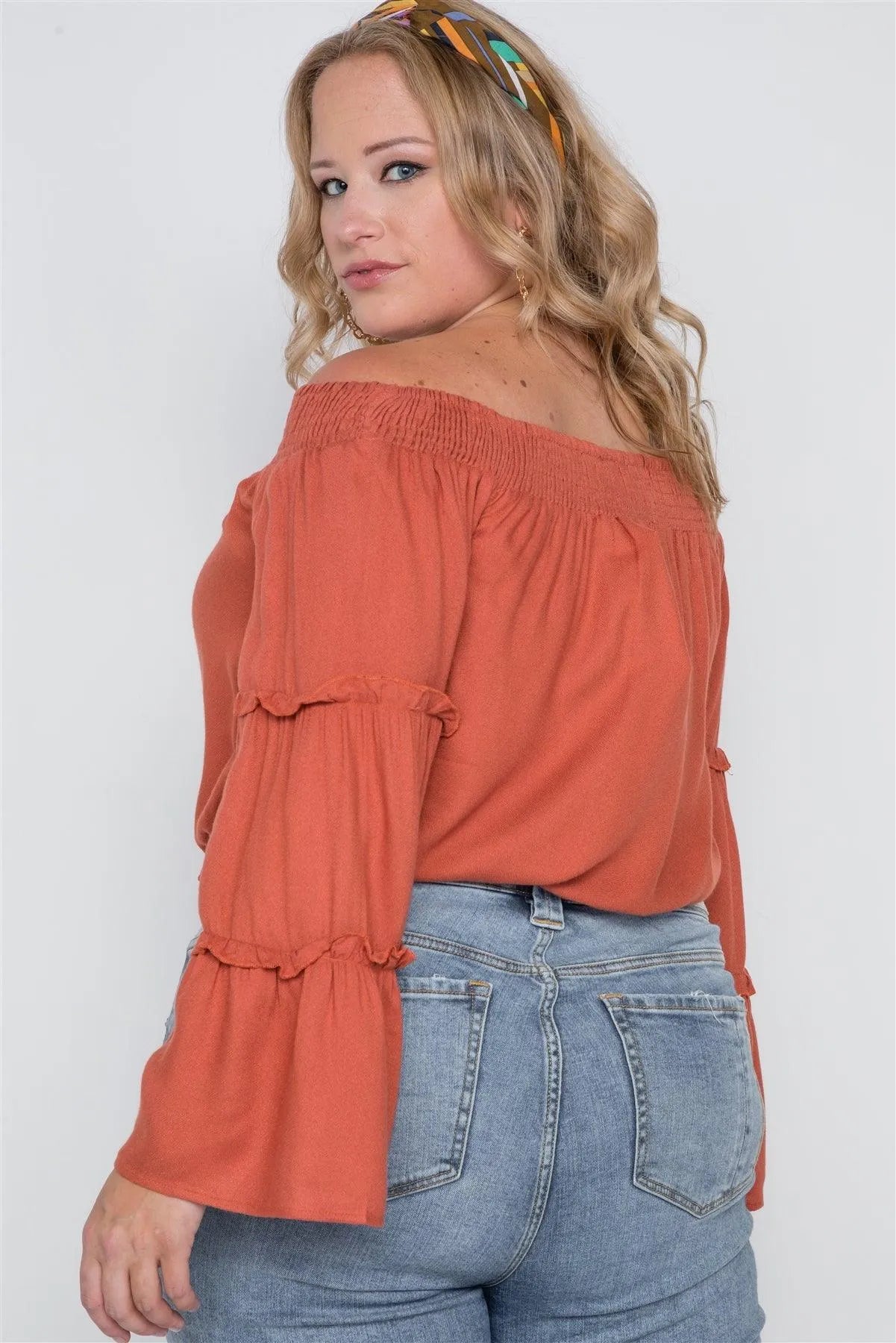 Plus Size Mango Off-The-Shoulders Bell Sleeve Top /1-3-3 - Tasha Apparel Wholesale
