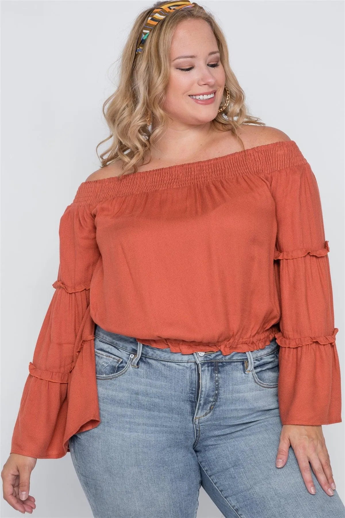 Plus Size Mango Off-The-Shoulders Bell Sleeve Top /1-3-3 - Tasha Apparel Wholesale