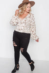 Plus Size Ivory Floral V-Neck Ruffle Long Sleeve Top /2-1-1 - Tasha Apparel Wholesale