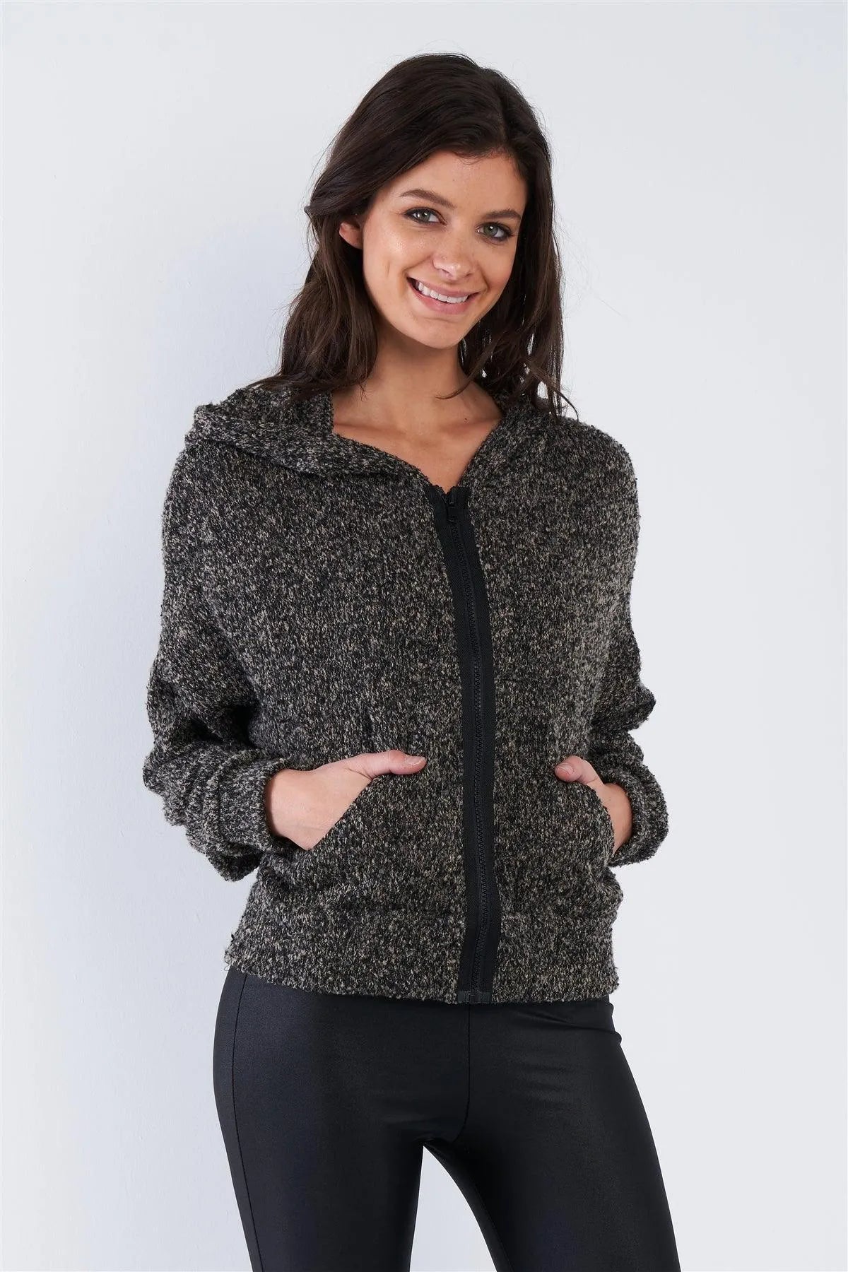 Heather Charcoal Grey Athletic Full Zip Hoodie Sweater /1-2-1 - Tasha Apparel Wholesale