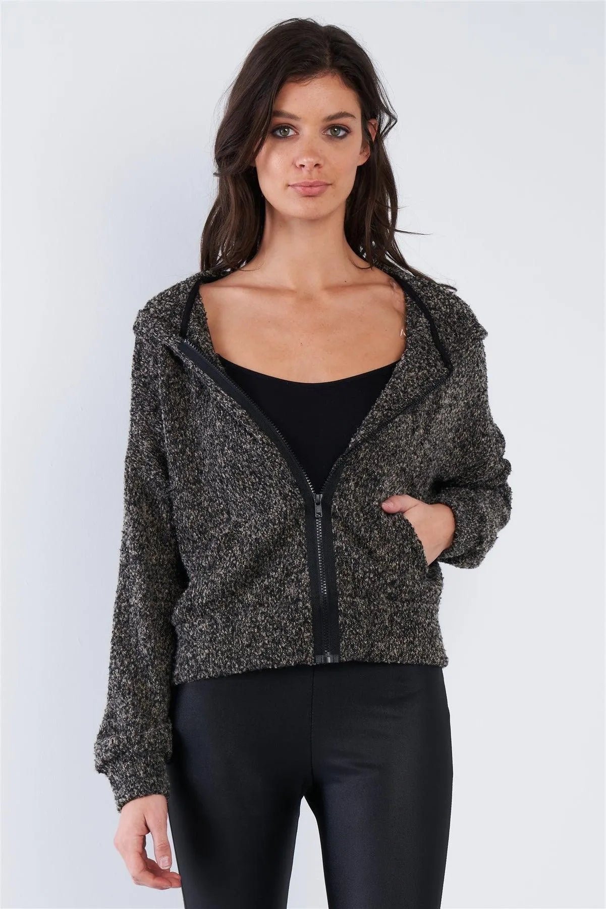 Heather Charcoal Grey Athletic Full Zip Hoodie Sweater /1-2-1 - Tasha Apparel Wholesale