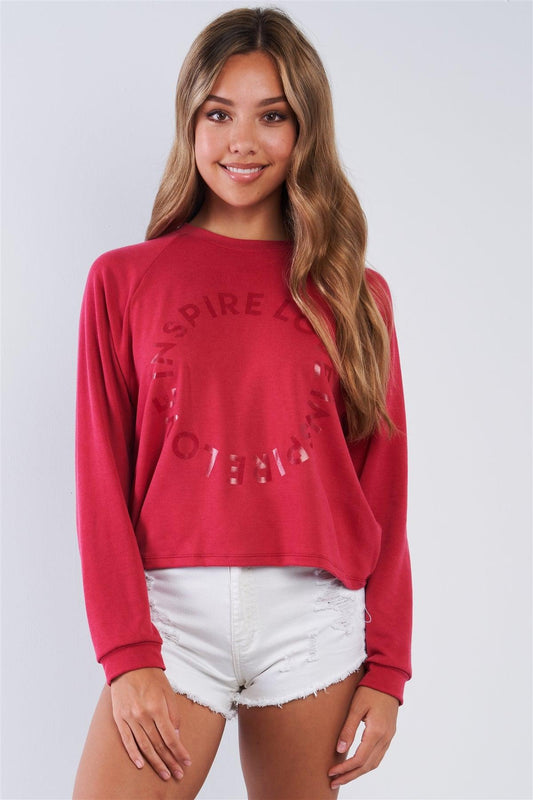 "Inspire Love" Graphic Print Crew Neck Fleece Sweater - Tasha Apparel Wholesale