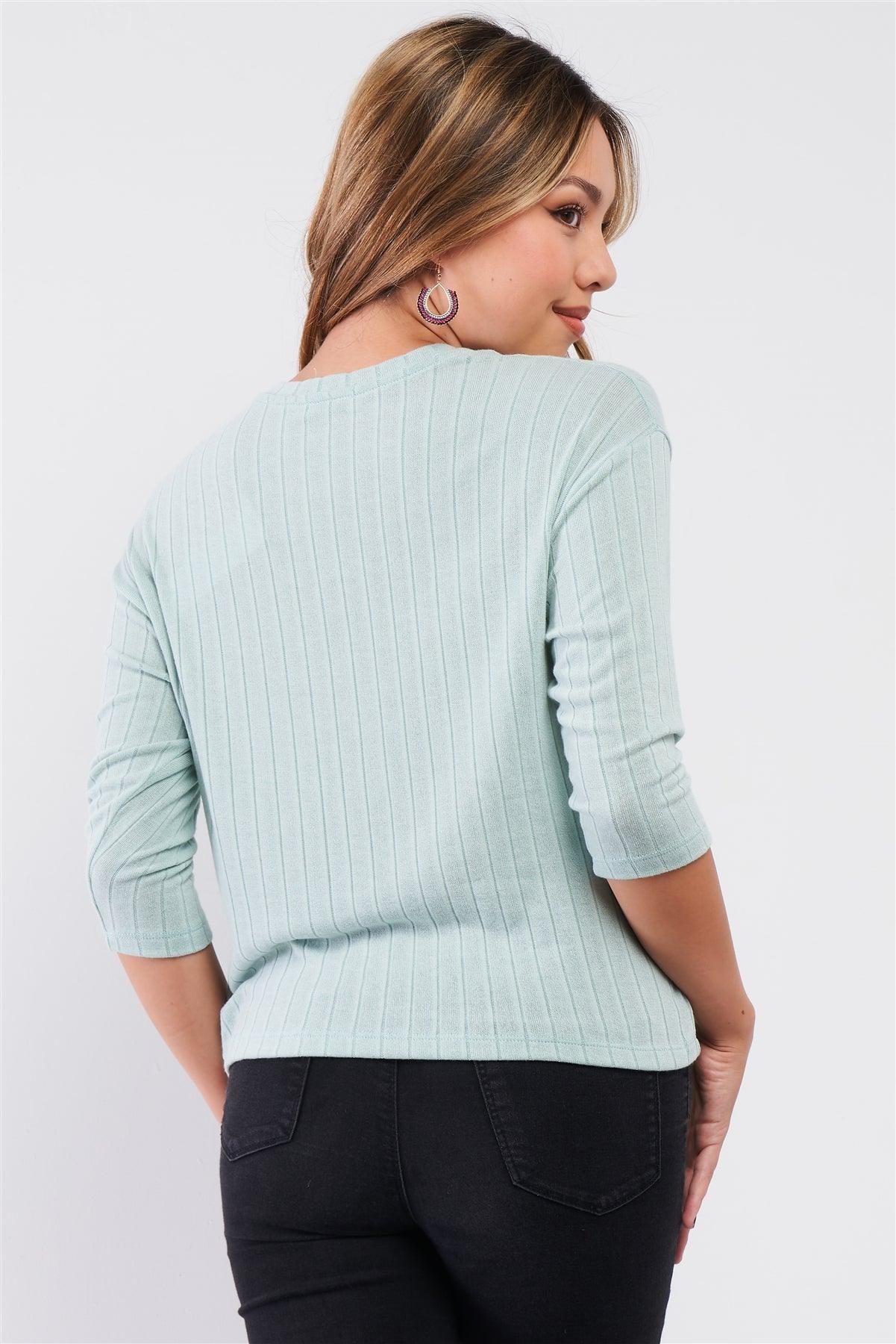 Mint Midi Sleeve Crew Neck Knit Sweater /2-2-2