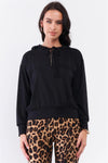 Black Oversize High Neck Zip-Up Detail Draw String Tie Hoodie Sweatshirt /2-2-2 - Tasha Apparel Wholesale