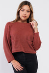 Brick Two Front Pocket Crew Neck Long Sleeve Knit Top /2-2-2 - Tasha Apparel Wholesale