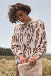 Ivory & Taupe Leopard Print Round Neck Long Sleeve Super Soft Sweatshirt /2-2-2 - Tasha Apparel Wholesale