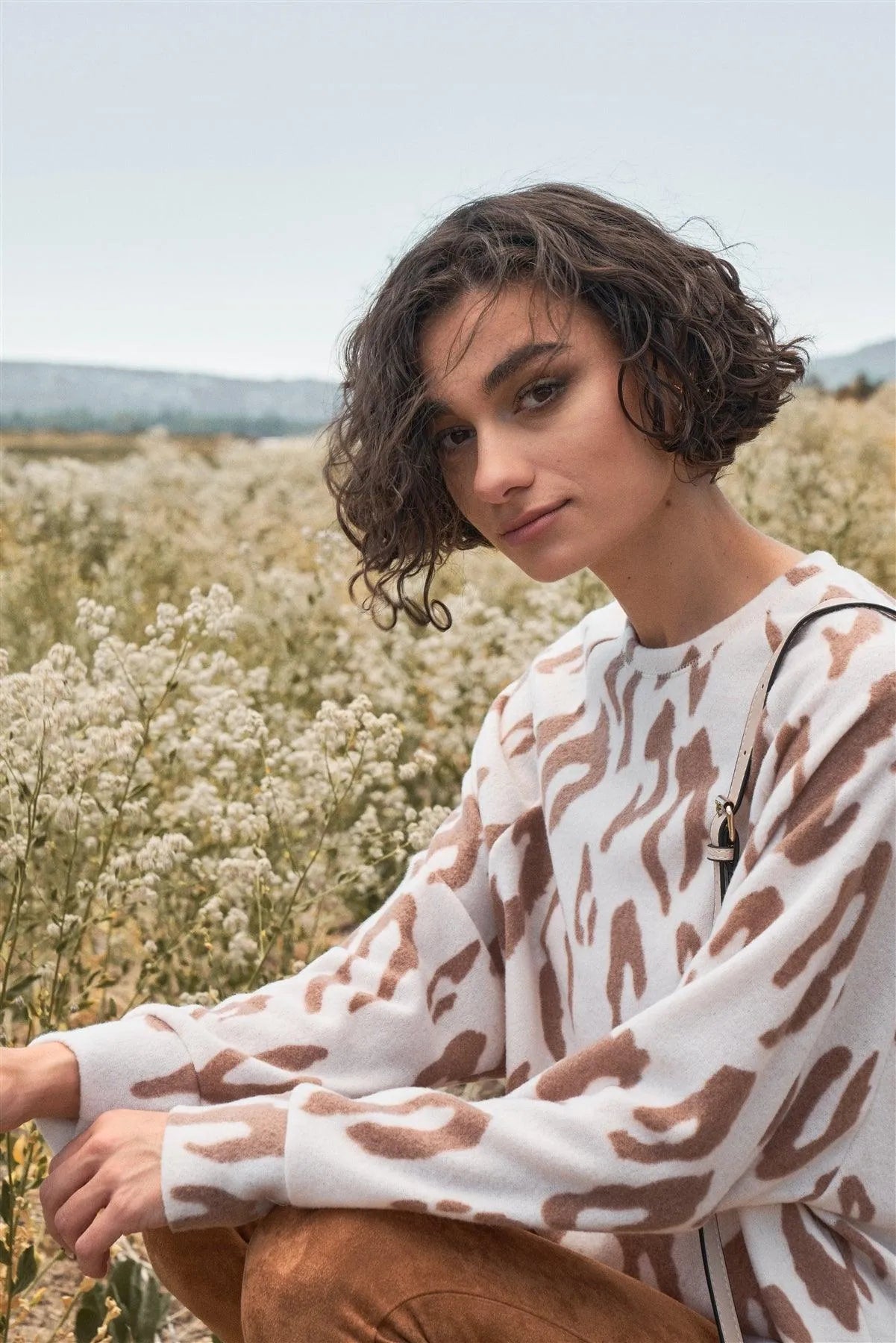 Ivory & Taupe Leopard Print Round Neck Long Sleeve Super Soft Sweatshirt /2-2-2 - Tasha Apparel Wholesale