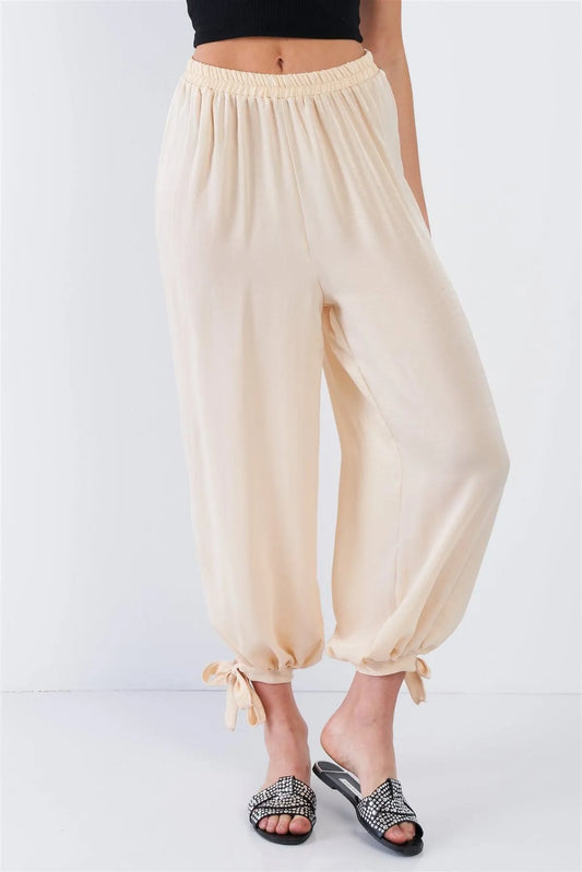 Silk Champagne Yellow Ankle Cut Out Semi-Sheer Jogger Pants /1-1-2-1 - Tasha Apparel Wholesale