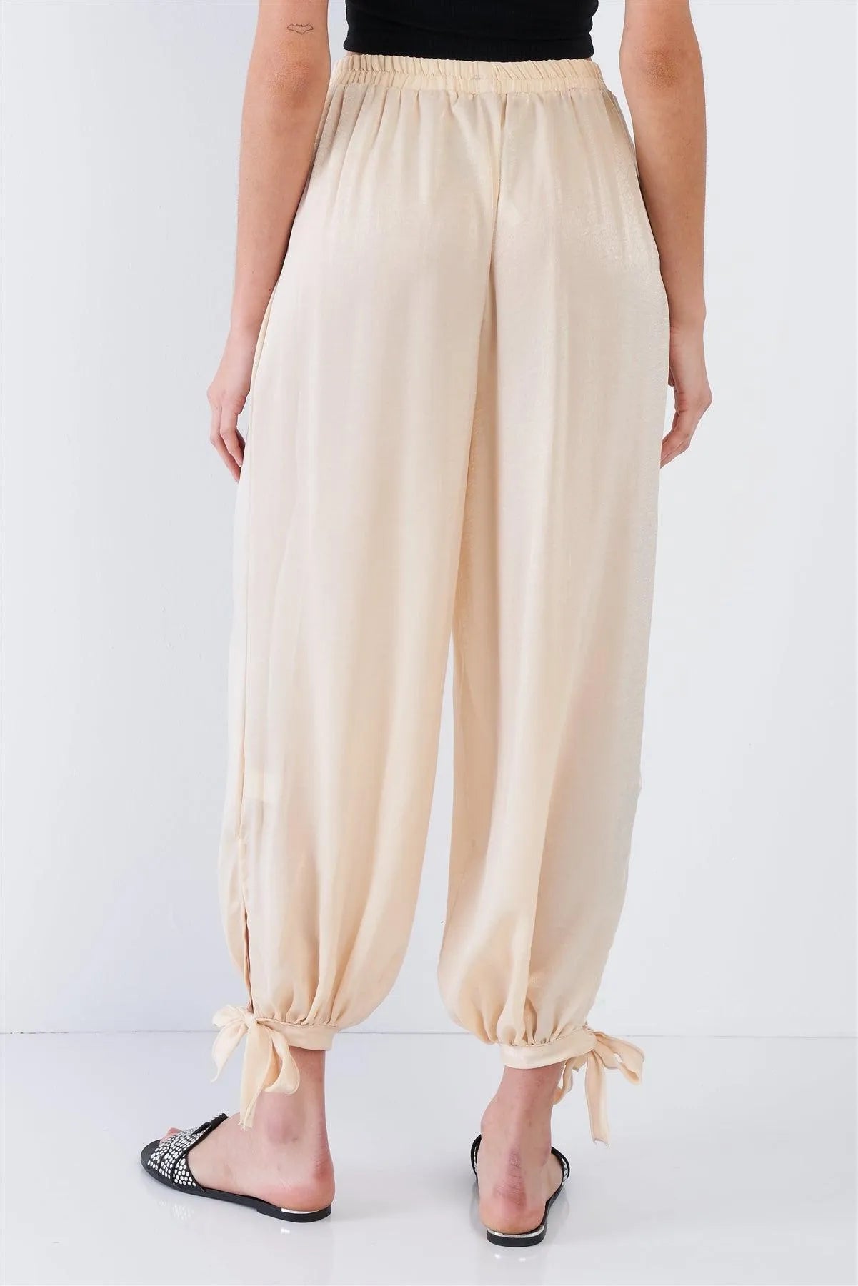 Silk Champagne Yellow Ankle Cut Out Semi-Sheer Jogger Pants /1-1-2-1 - Tasha Apparel Wholesale