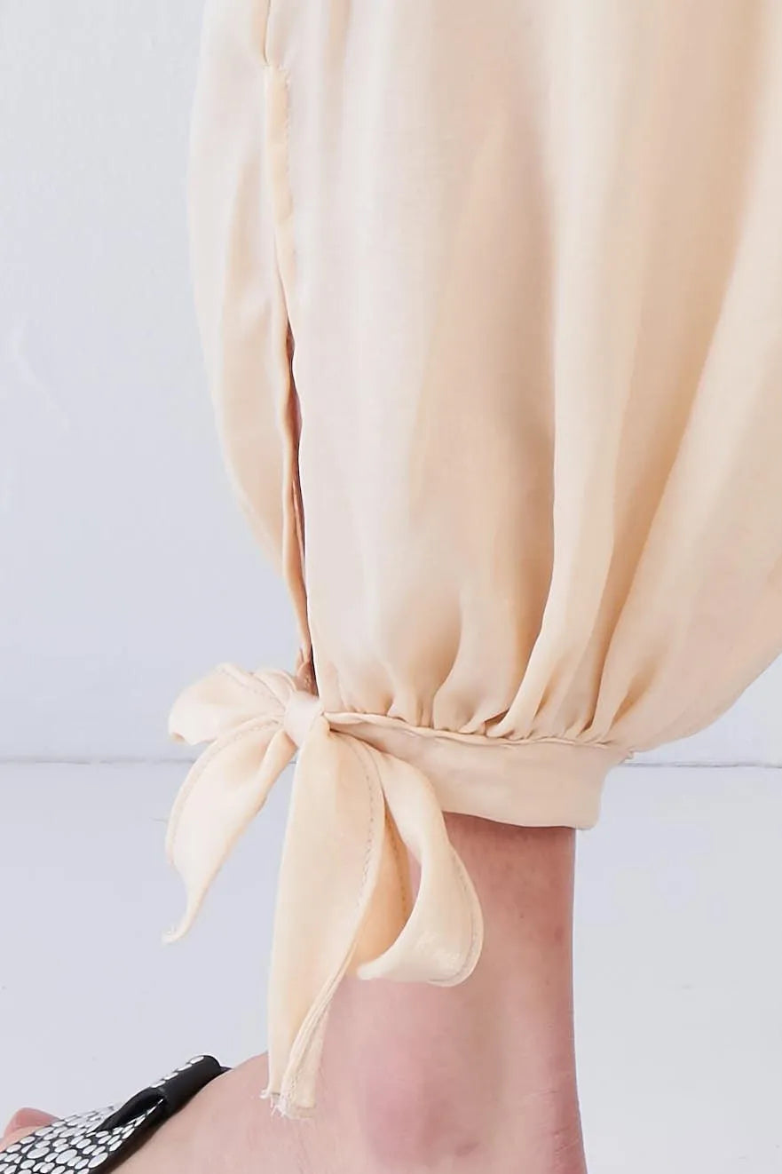 Silk Champagne Yellow Ankle Cut Out Semi-Sheer Jogger Pants /1-1-2-1 - Tasha Apparel Wholesale