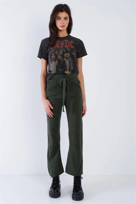 Green Solid Casual Boot Cut Leg Comfy Ankle Length Pants /2-2-2 - Tasha Apparel Wholesale