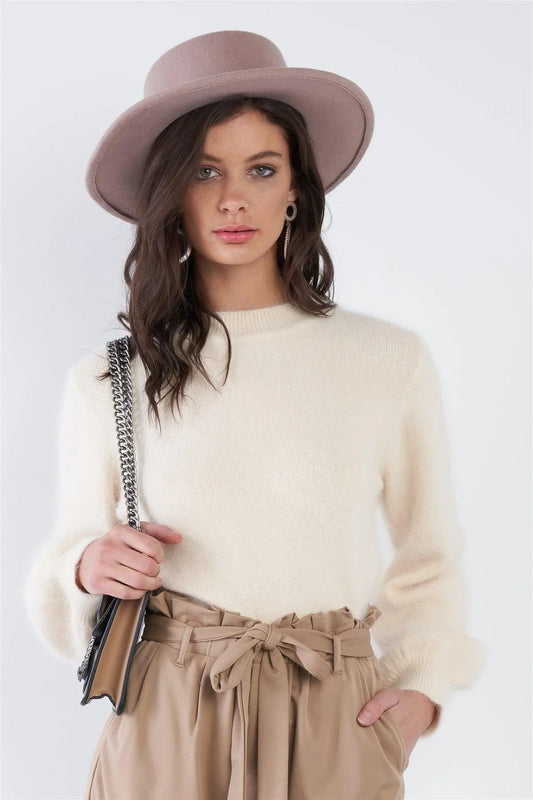 Hairy Cream Beige Mock Neck Chic Long Sleeve Sweater /1-2-2-1 - Tasha Apparel Wholesale