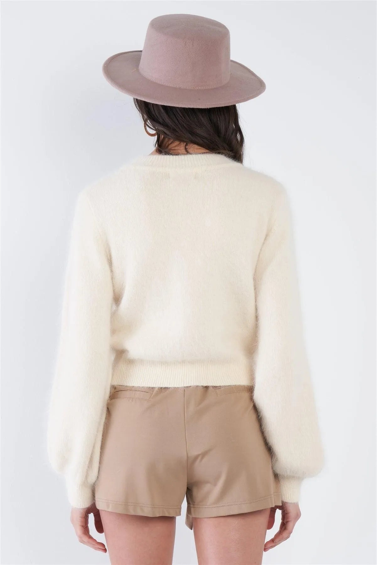 Hairy Cream Beige Mock Neck Chic Long Sleeve Sweater /1-2-2-1 - Tasha Apparel Wholesale