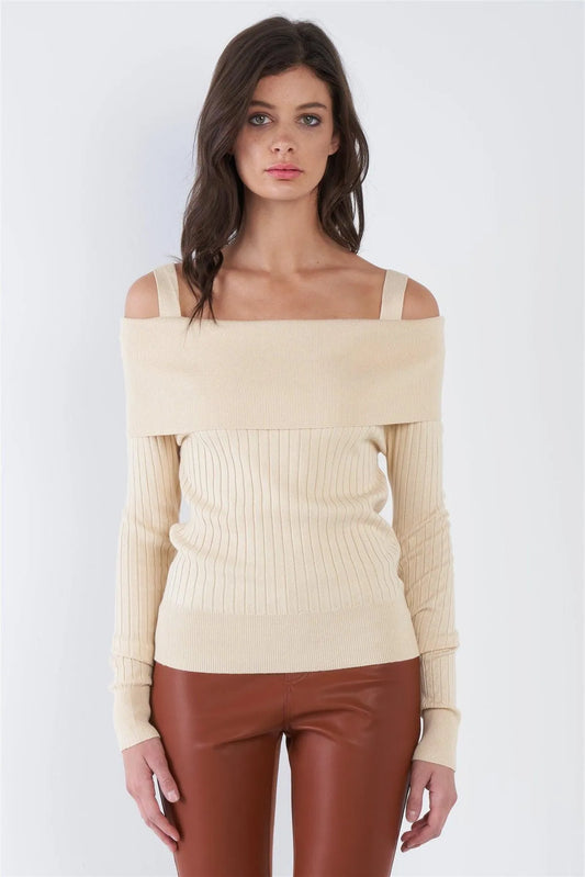 Cream Beige Off-The-Shoulder Top /2-2-2 - Tasha Apparel Wholesale