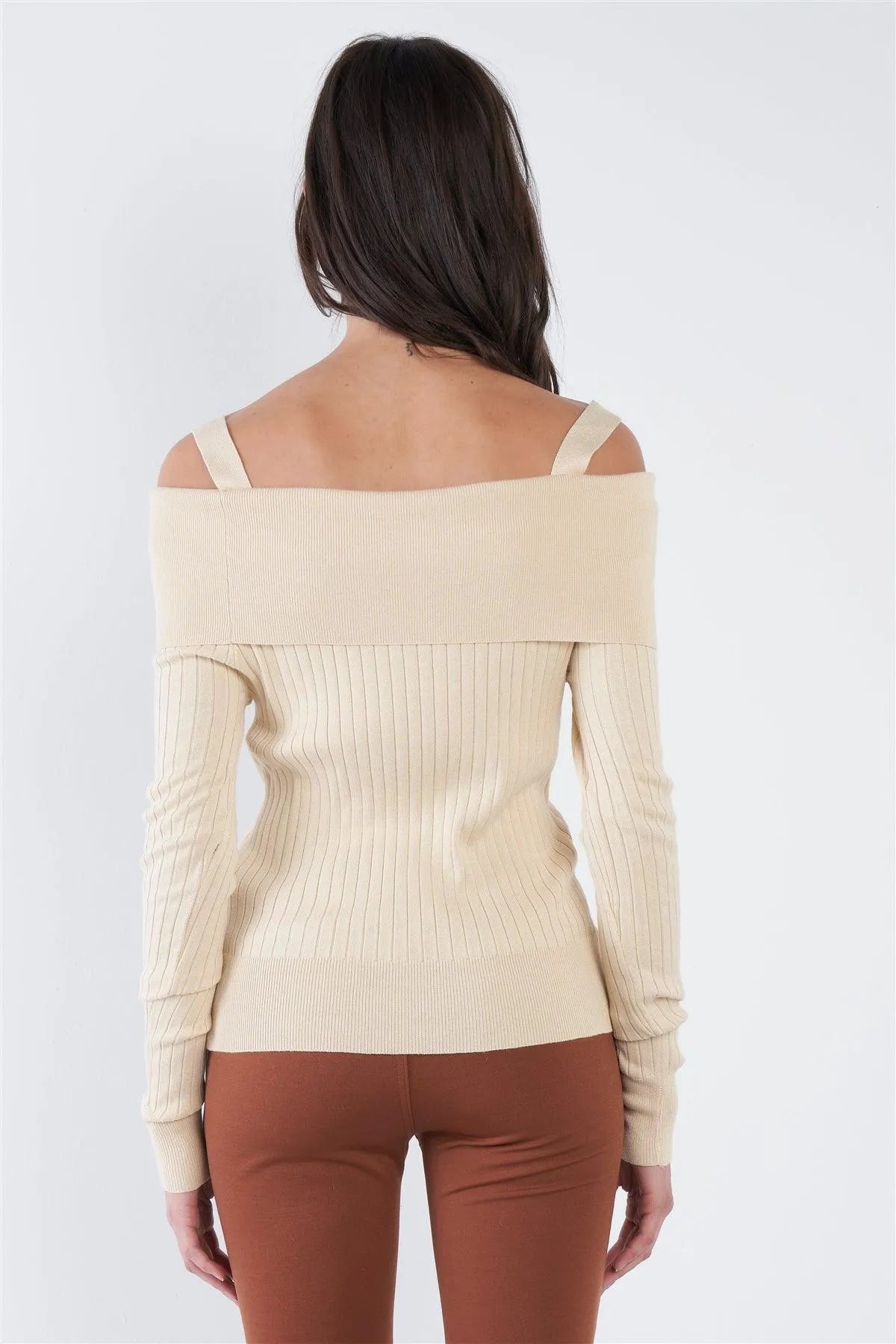Cream Beige Off-The-Shoulder Top /2-2-2 - Tasha Apparel Wholesale