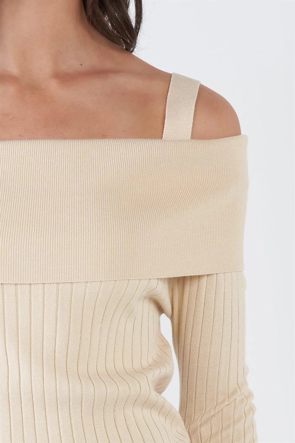 Cream Beige Off-The-Shoulder Top /2-2-2 - Tasha Apparel Wholesale
