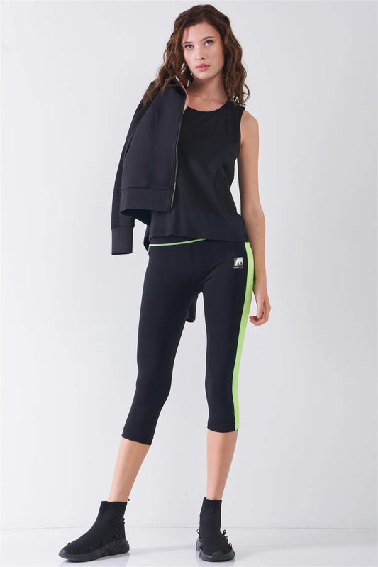Black Solid Sleeveless Raw Hem Detail Round Neck Basic Tank Top /1-2-3-1 - Tasha Apparel Wholesale