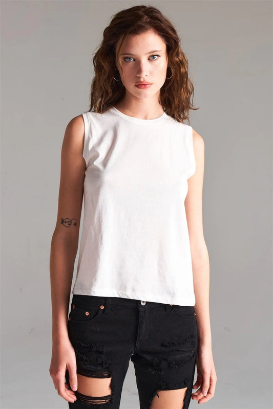 White Solid Sleeveless Round Neck Basic Tank Top /1-2-2-1 - Tasha Apparel Wholesale