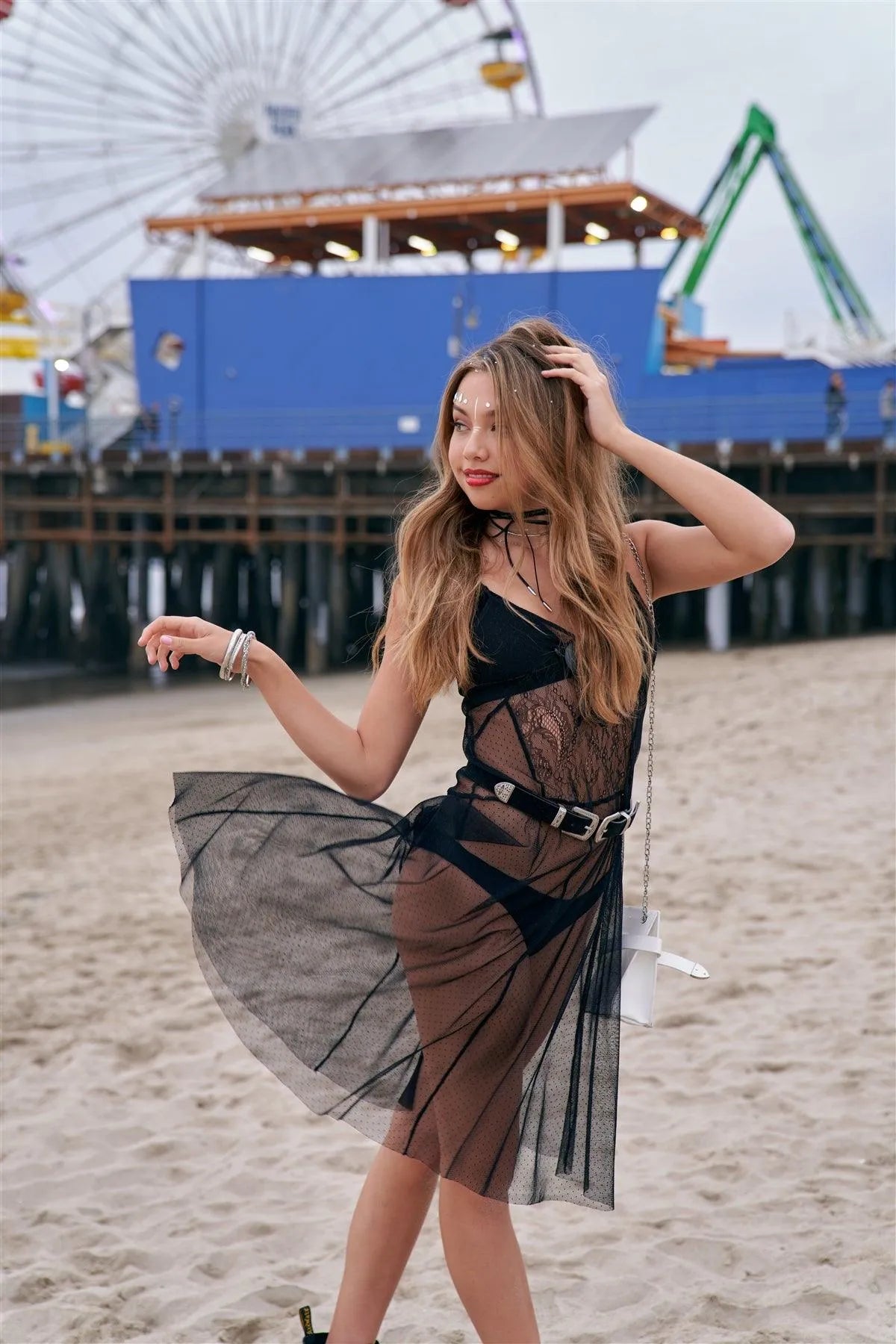 Black Cami Sheer Slip On Mesh Midi Dress - Tasha Apparel Wholesale