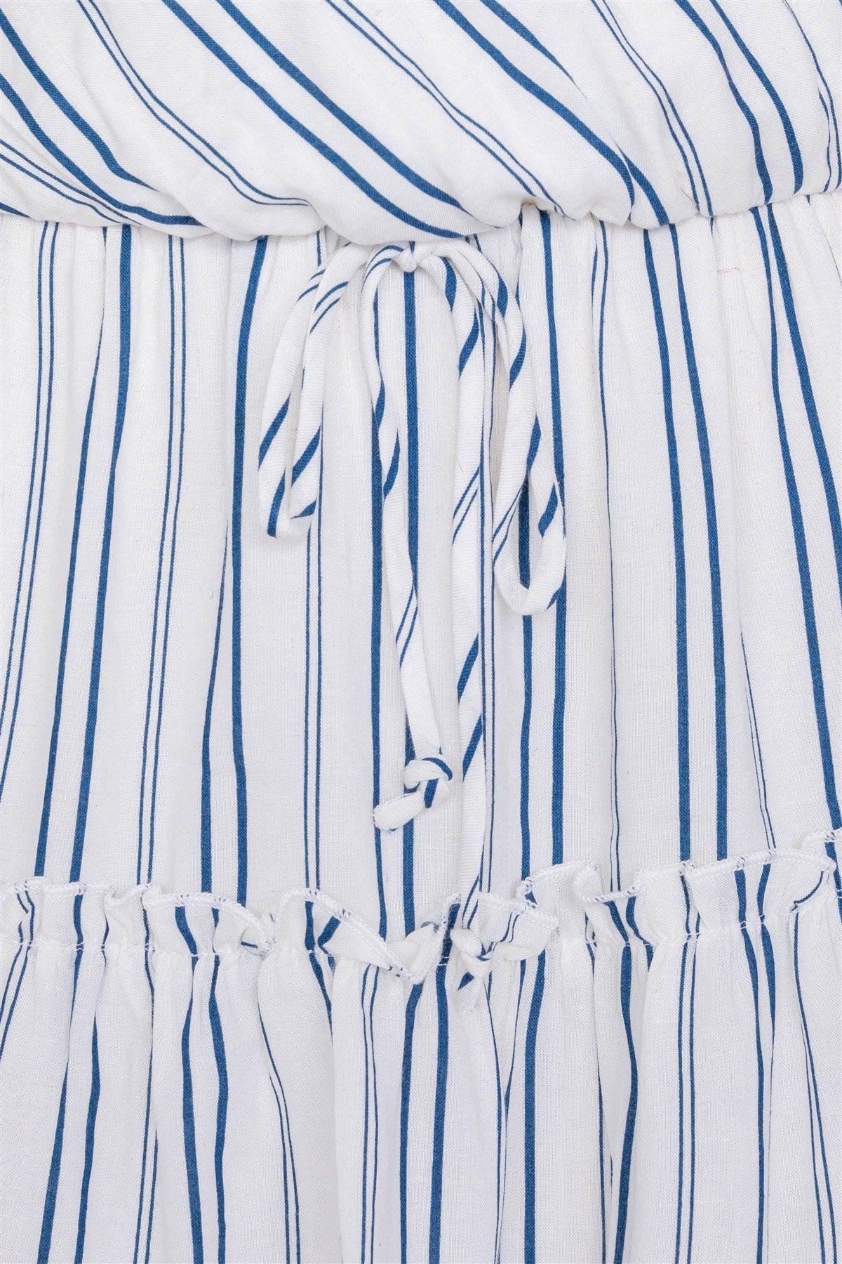 Navy &  Ivory Stripe V-Neck Layered Frill Chic Mini Dress /3-2-1