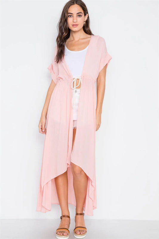 Pink Knit High Low Boho Cardigan Cover Up - Tasha Apparel Wholesale
