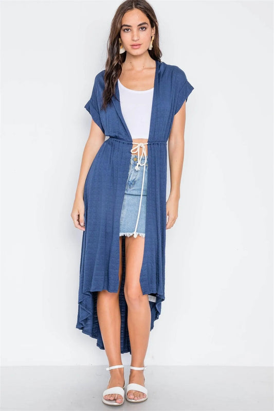 Navy Knit High Low Boho Cardigan Cover Up - Tasha Apparel Wholesale