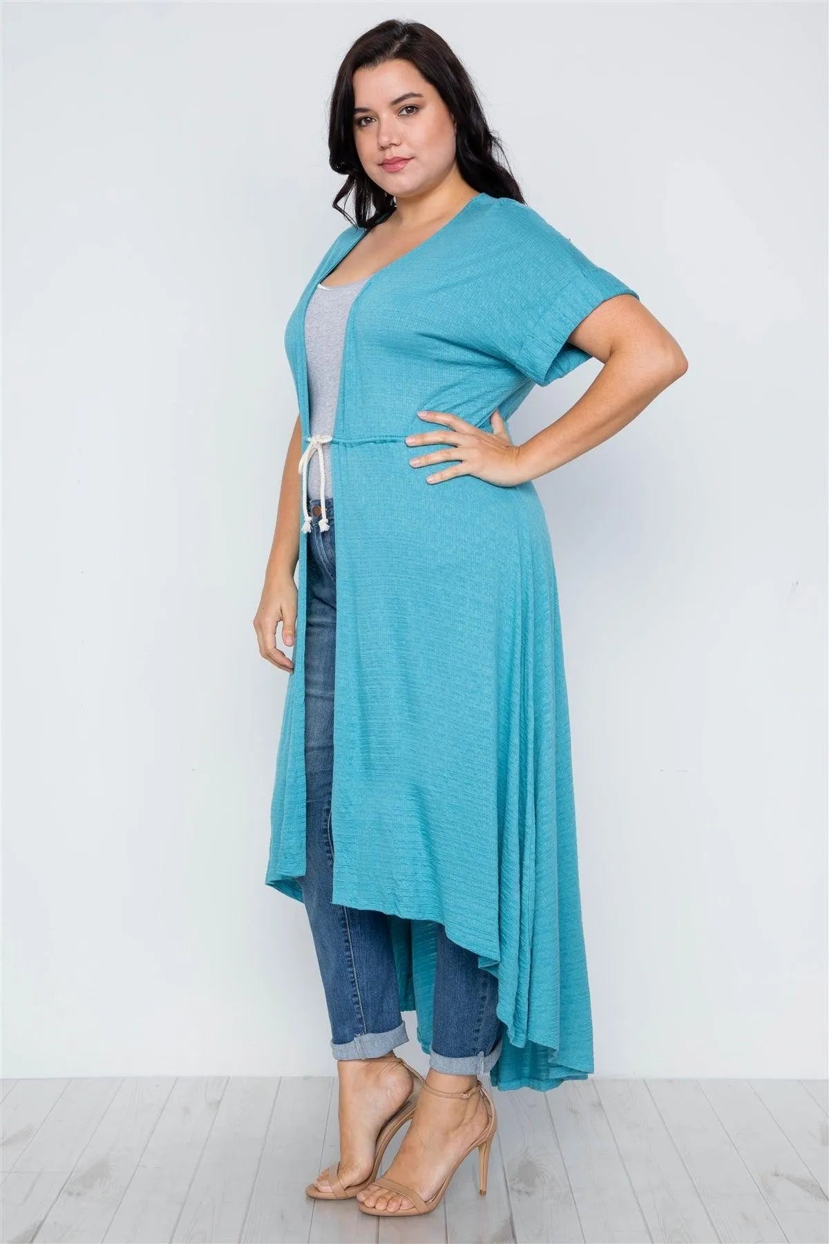 Plus Size Aqua Basic High Low Cardigan Cover Up / 2-2-2 - Tasha Apparel Wholesale