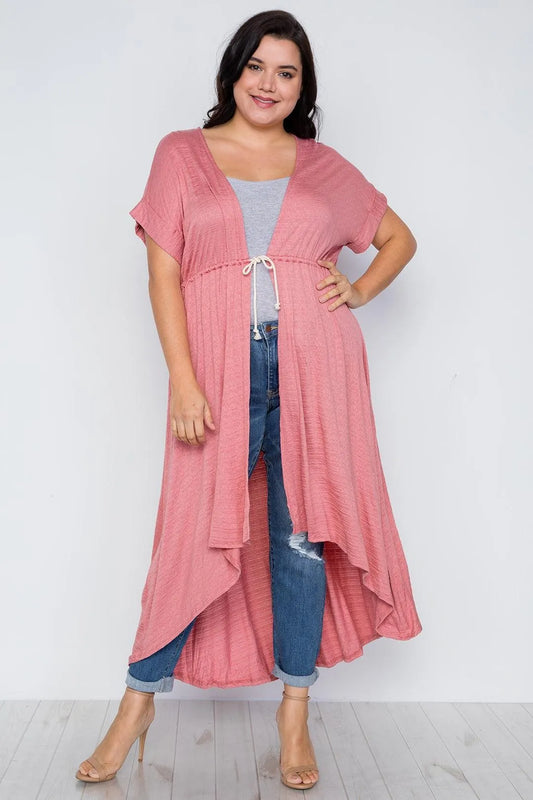 Plus Size Coral Basic High Low Cardigan Cover Up / 2-2-2 - Tasha Apparel Wholesale