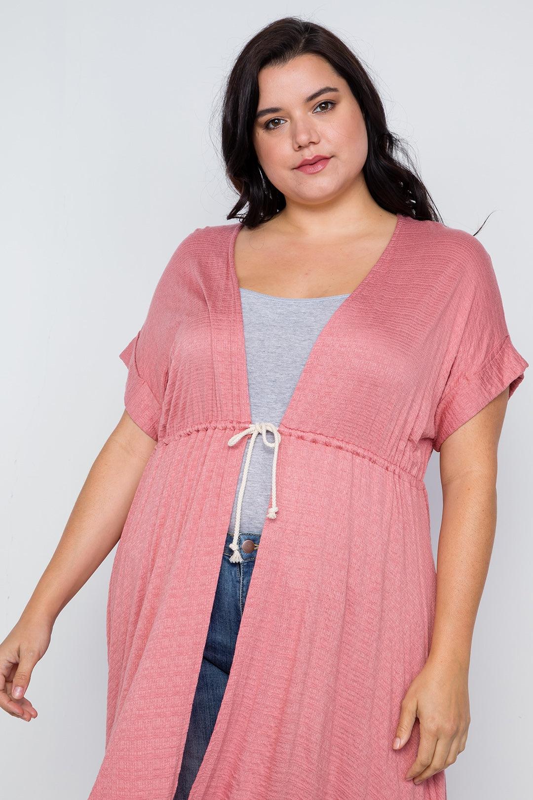 Plus Size Coral Basic High Low Cardigan Cover Up / 2-2-2