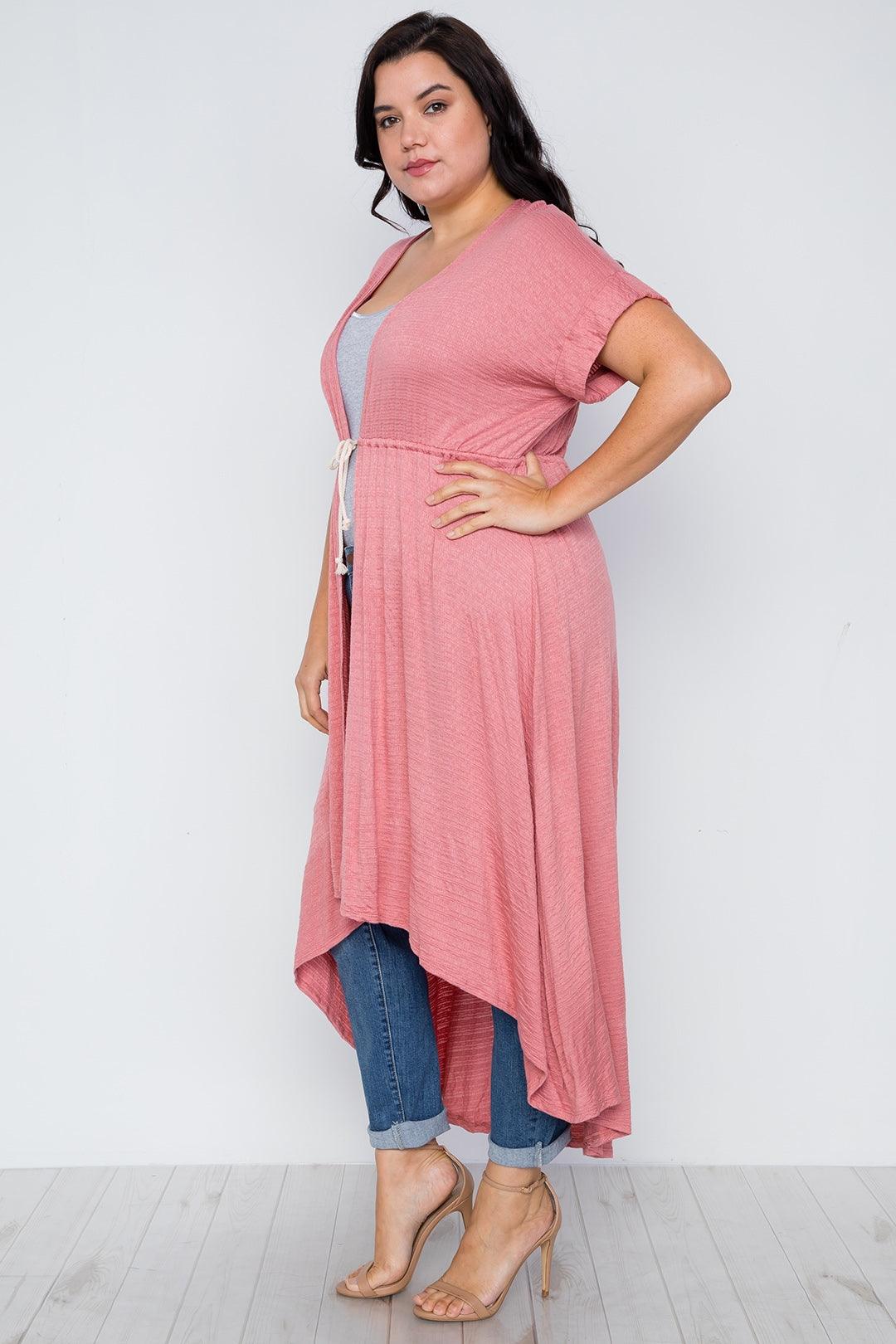Plus Size Coral Basic High Low Cardigan Cover Up / 2-2-2