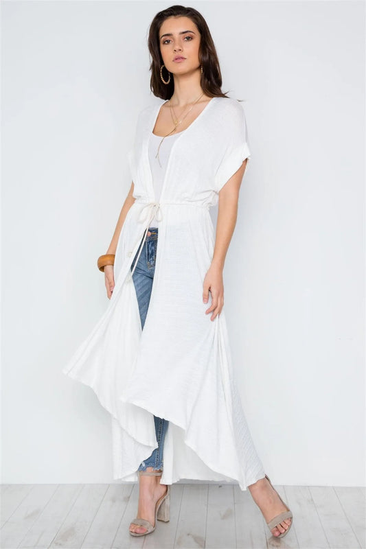 White Knit High Low Boho Cardigan Cover Up / 2-2-2 - Tasha Apparel Wholesale