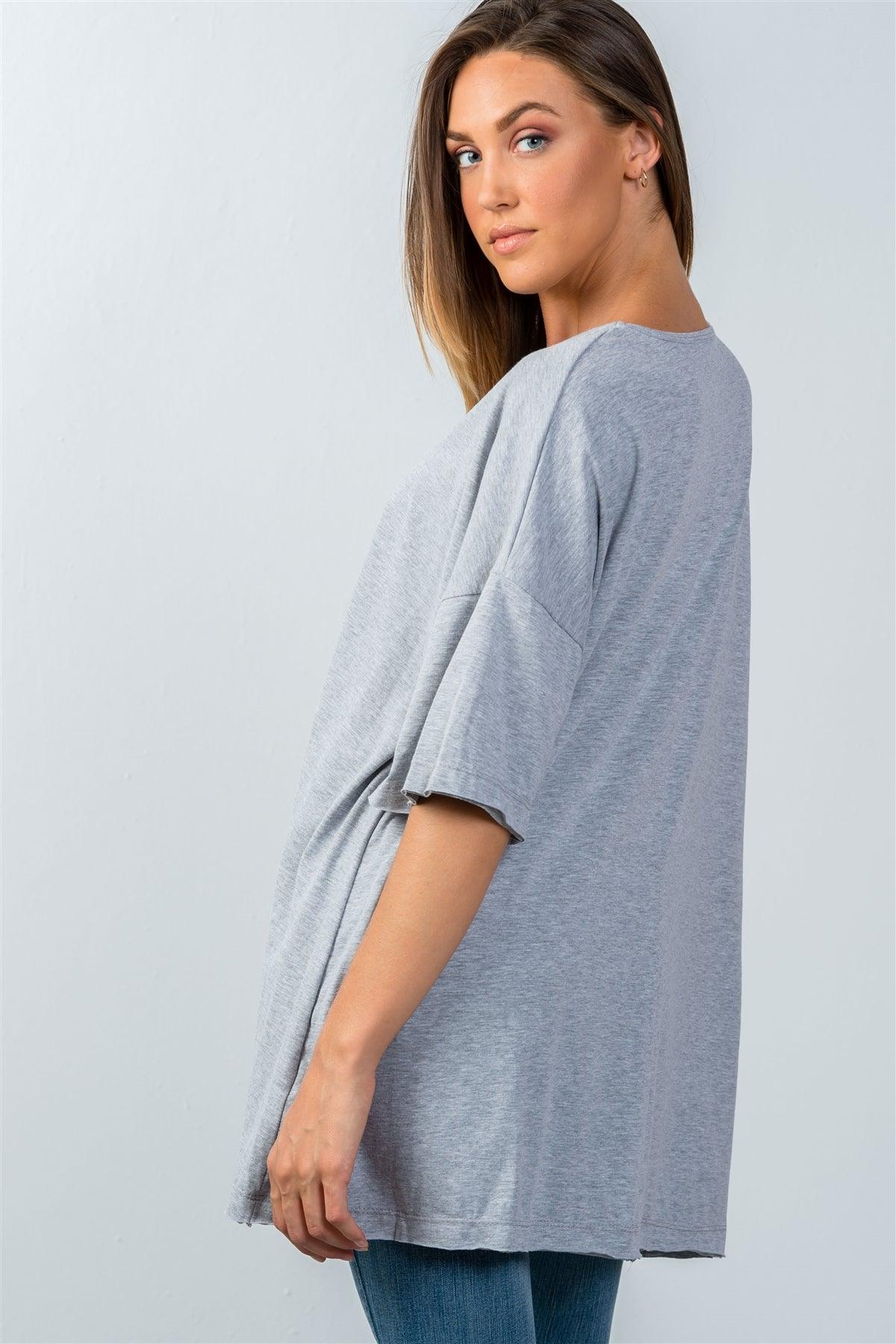 Heather Grey Dropped Shoulder Tunic Top / 3-3