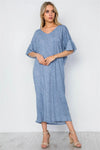 Blue Twist Back Short Sleeve Maxi Boho Shirt Dress / 4-2 - Tasha Apparel Wholesale