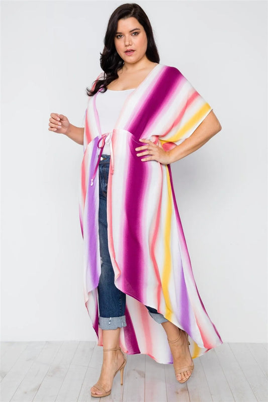 Plus Size Multi Purple Kimono Cover Up /2-2-2 - Tasha Apparel Wholesale