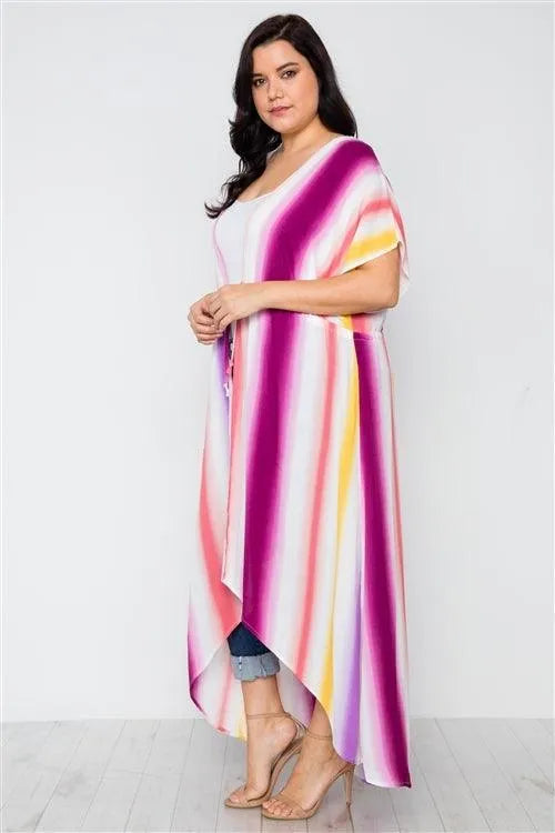 Plus Size Multi Purple Kimono Cover Up /2-3-1 - Tasha Apparel Wholesale