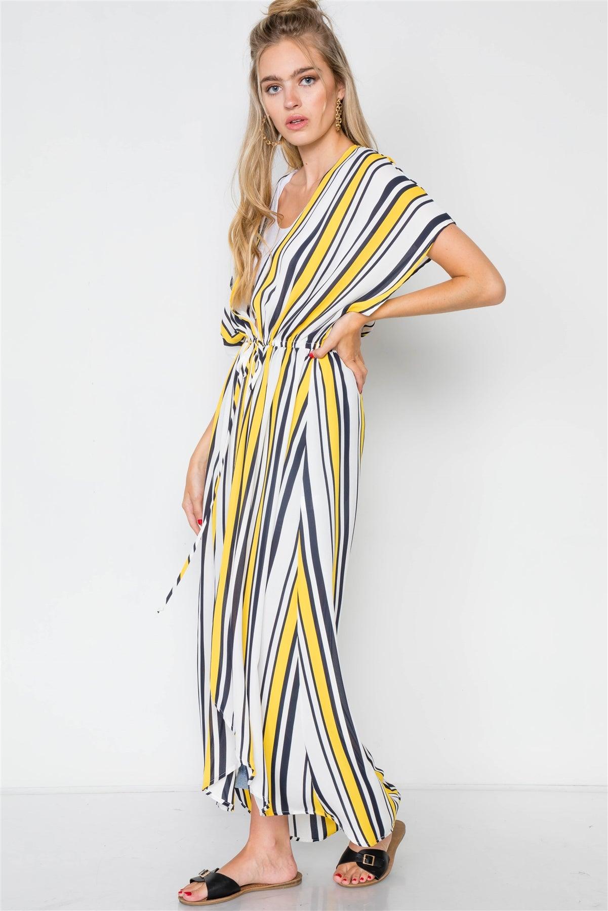 Yellow Multi Stripe Kimono Cover Up