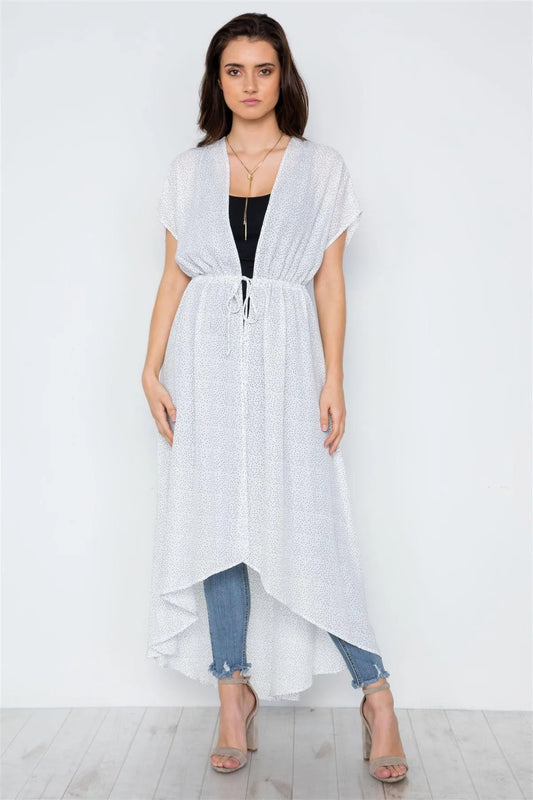 White Polka Dot High Low Kimono Cover Up / 2-3 - Tasha Apparel Wholesale