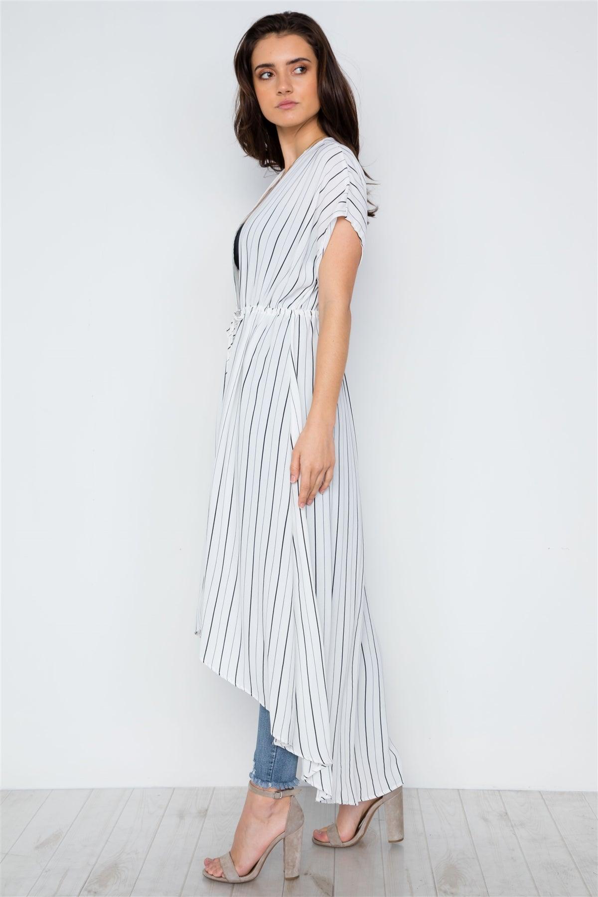 White Stripe High Low Cover Up Kimono / 2-2-2