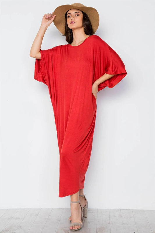 Rust Basic Loose Fit Maxi Shirt Dress /2-2-2 - Tasha Apparel Wholesale