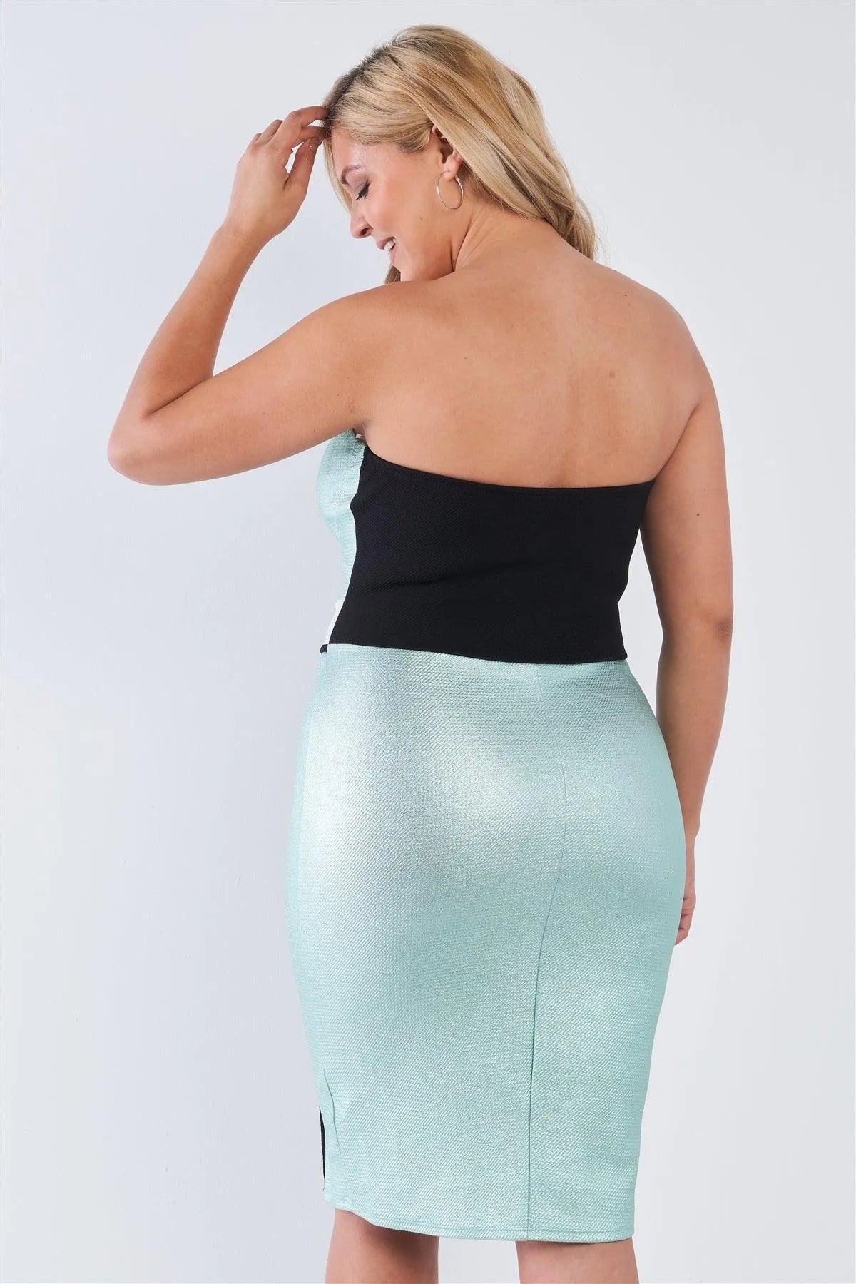 Junior Plus Size Mint & White Colorblock Bustier Bodycon Midi Dress /3-1-2 - Tasha Apparel Wholesale