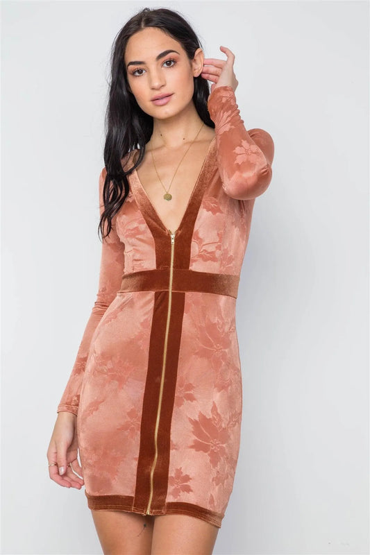 Mesh Lion Sexy Long Sleeve Zip Up Mini Dress / 3-2-1 - Tasha Apparel Wholesale