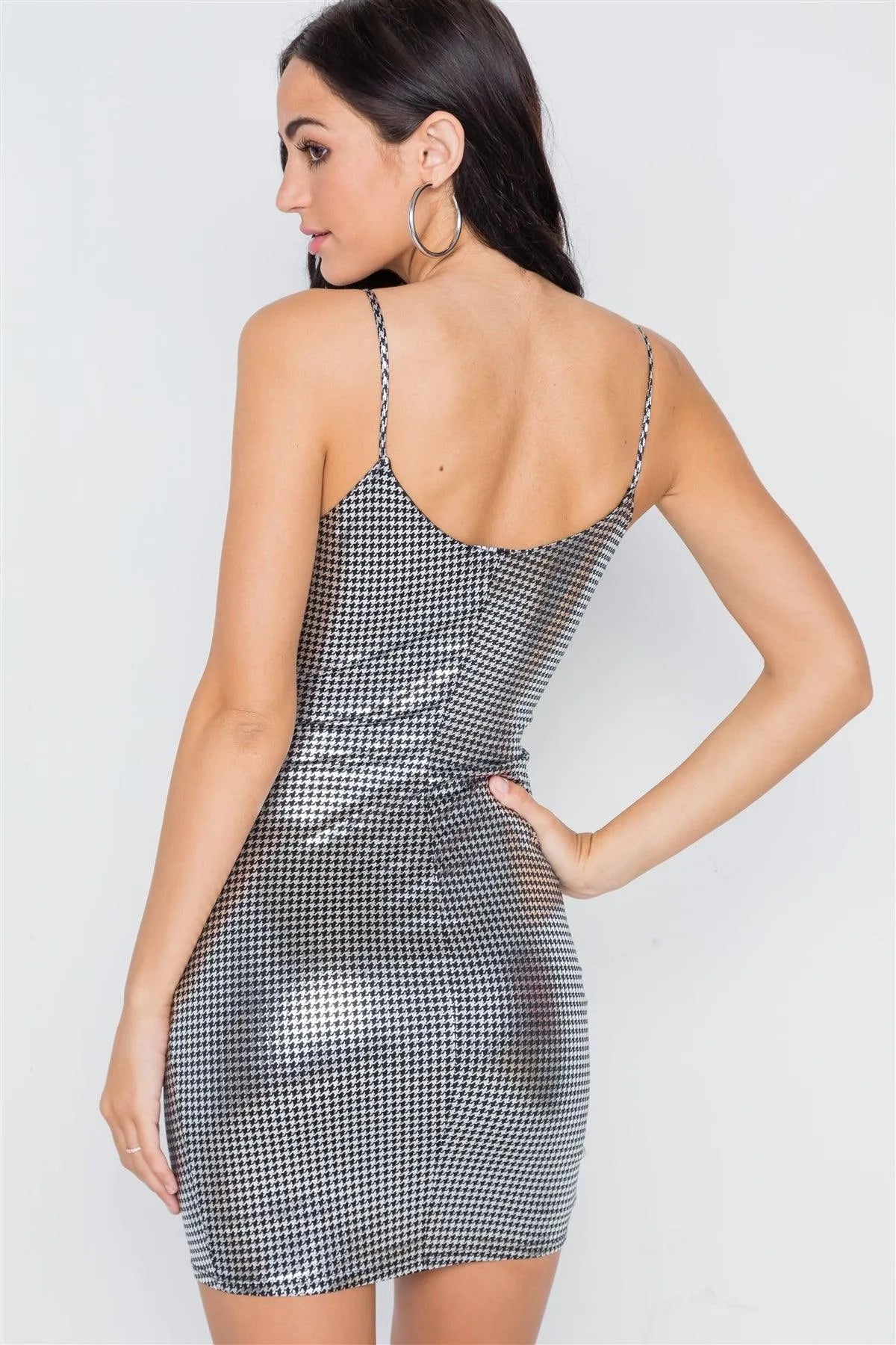 Silver Metallic Bodycon Tulip Hem Cami Dress /2-2-2 - Tasha Apparel Wholesale