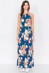 Teal Floral Tropical High Neck Midi Side Slit Casual Dress /2-2-2 - Tasha Apparel Wholesale