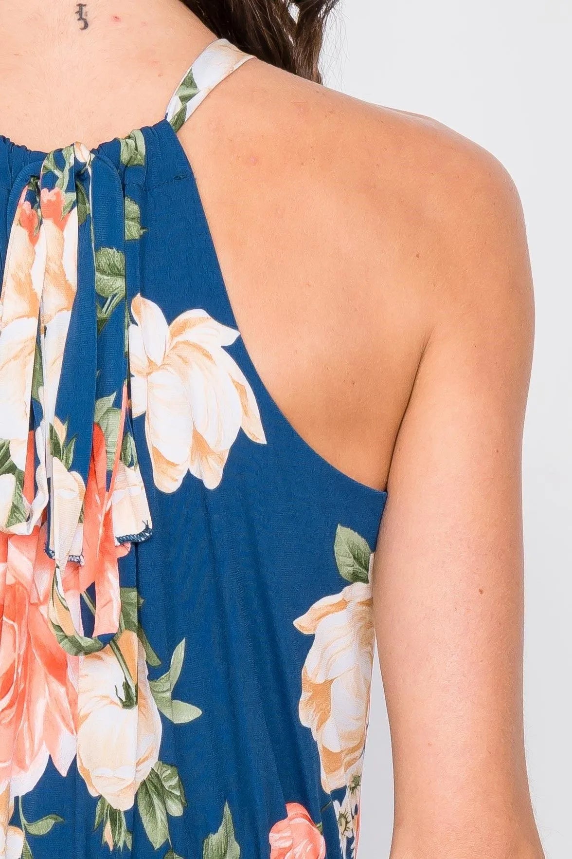 Teal Floral Tropical High Neck Midi Side Slit Casual Dress /2-2-2 - Tasha Apparel Wholesale