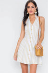 Yellow Navy Stripe Button Down Mini Dress /3-2-1 - Tasha Apparel Wholesale