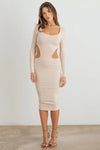 Ribbed Cut-Out Long Sleeve Midi Dress - Tasha Apparel Wholesale