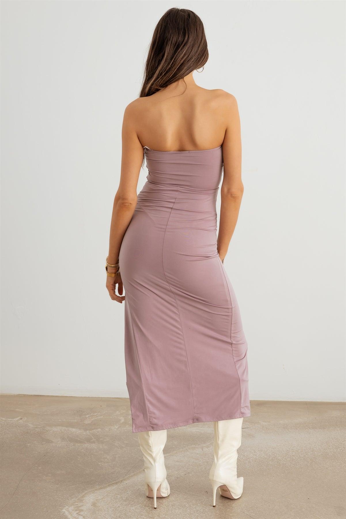 Dust Strapless Cut-Out Front Ring Neck Ruched Midi Dress /2-2-2