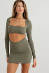 Ribbed Square Neck Cut-Out Front Open Back Mini Dress - Tasha Apparel Wholesale